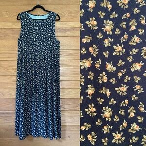 Vintage Laura Ashley 80s 90s wool cotton blend floral pinafore maxi dress